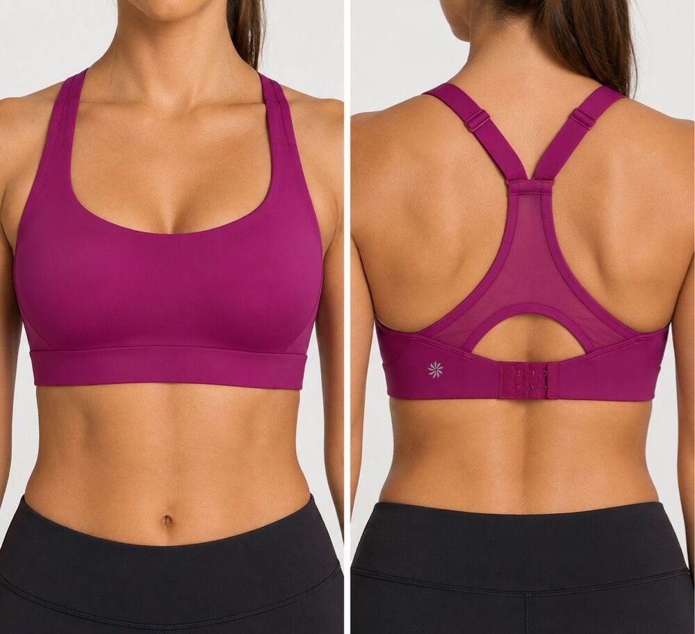 Athleta 36C Magenta Pink Racerback Sports Bra Adjustable High Support